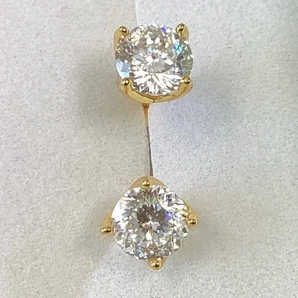 Stud Earrings Gold Tone‎ Round Cut Crystal Rhinestone Sparkly Jewelry - Picture 6 of 7